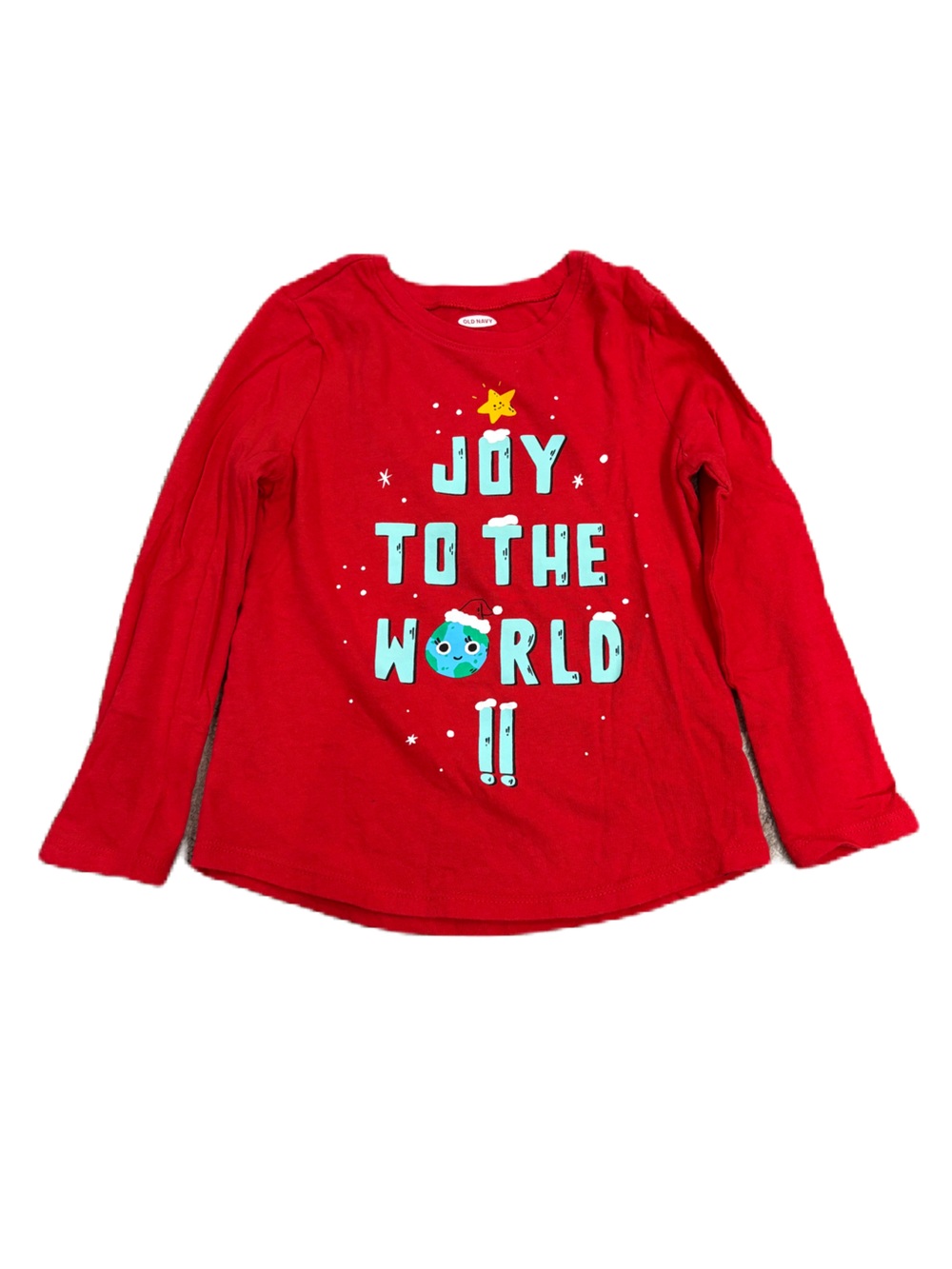 Old Navy Red Christmas Long-Sleeve 'Joy to the World' Graphic Tee - Size 5T